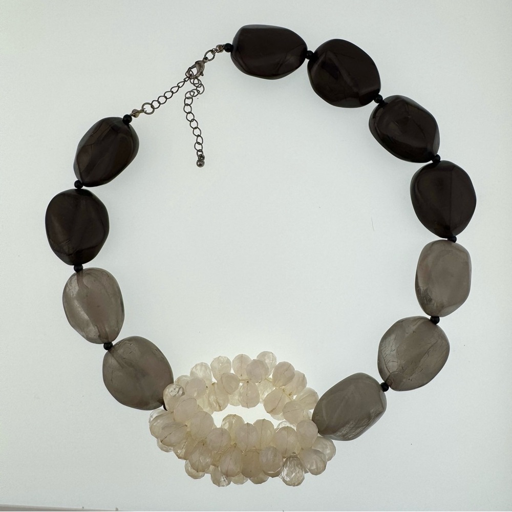 Elegant Black - Gray and Cream Beaded Acrylic Statement Necklace